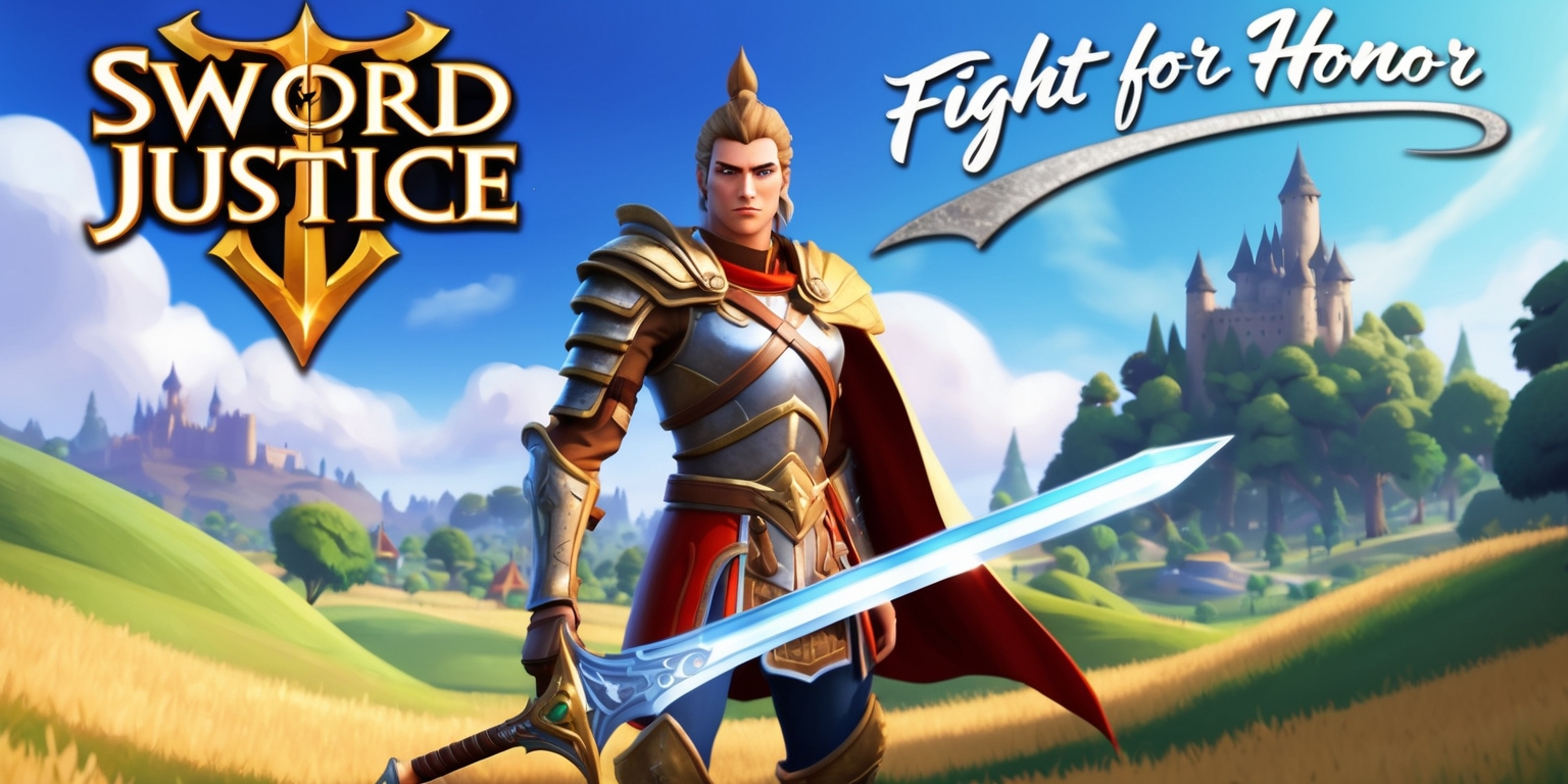 A highly detailed scene from the Sword of Justice MMORPG game, featuring a heroic warrior standing proudly with a gleaming sword in hand, set against a backdrop of a fantasy realm with rolling hills, towering trees, and a castle in the distance, with the game's logo prominently displayed in a bold, golden font at the top of the image, and the tagline Fight for Honor written in a curved line above the warrior's head in a stylized, silver script, with the character's facial features, armor, and sword design showcasing intricate details and textures, and a warm, sunny color palette with shades of blue and green dominating the landscape, and the overall atmosphere evoking a sense of adventure and bravery.